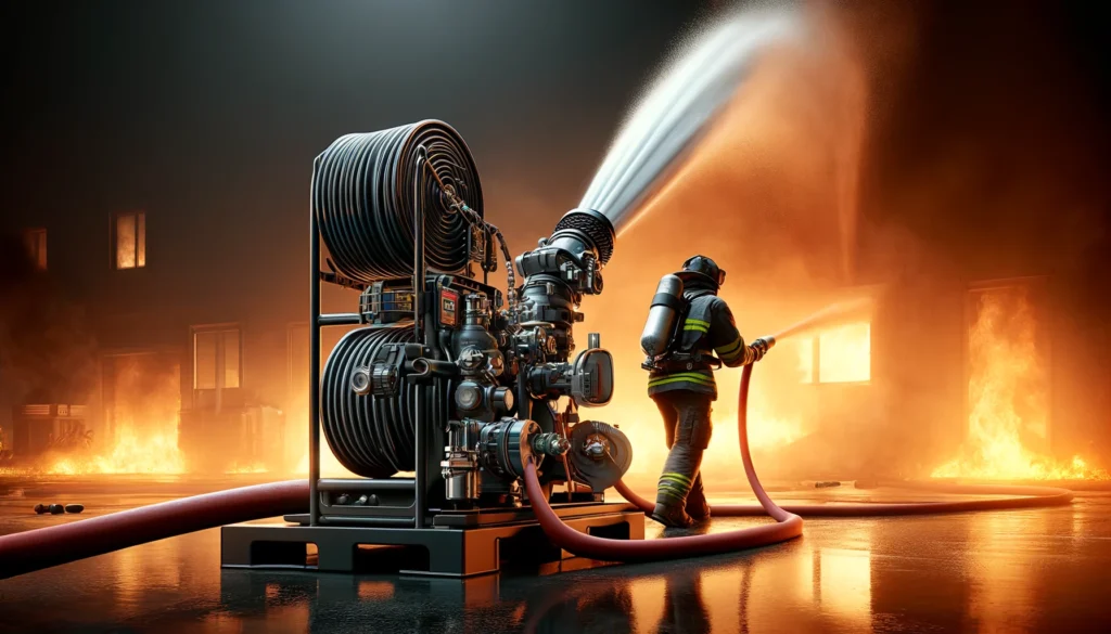 Bật nguồn điện hoặc nhiên liệu là bước đầu tiên trong quy trình khởi động máy bơm chữa cháy.