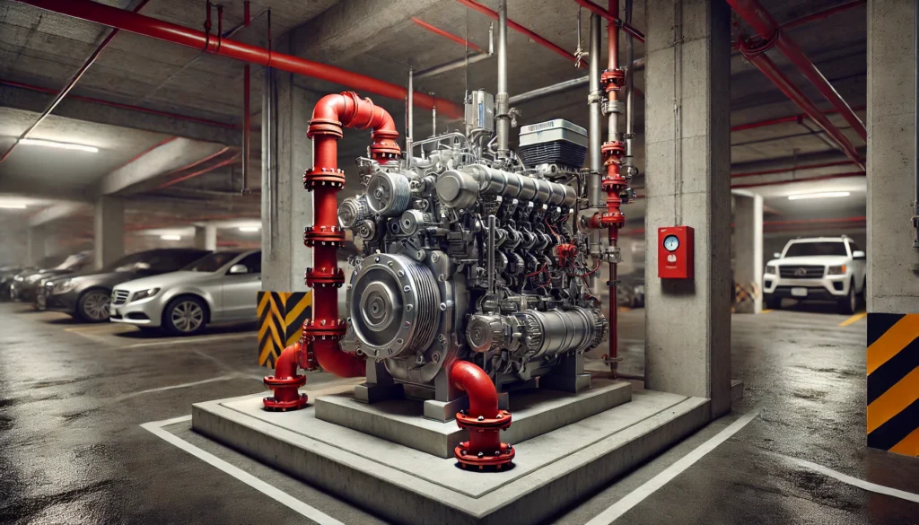 Máy bơm chữa cháy diesel được cấu tạo từ ba thành phần chính: động cơ diesel, bơm nước và hệ thống điều khiển